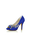 Champagne Satin Heels with Silver Metal Flower Ornament