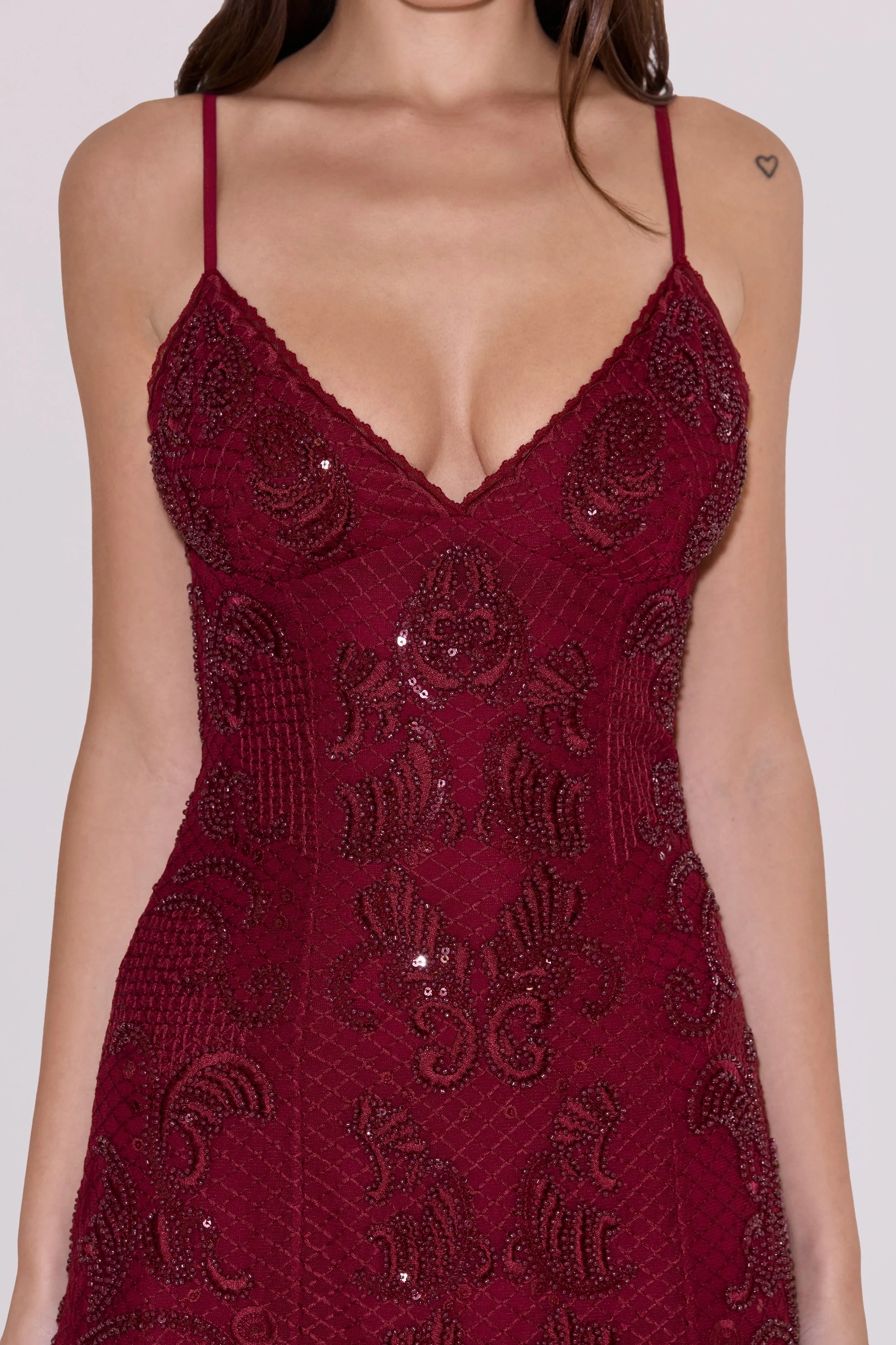 wine hand beaded embellished mini dress limited edition