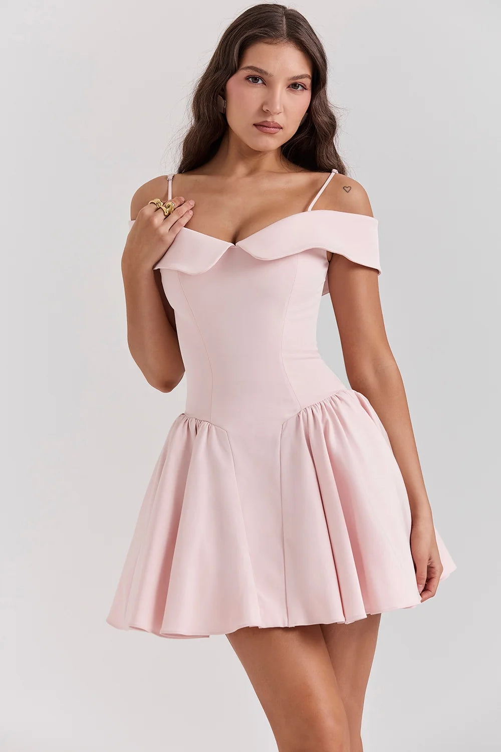 ballerina pink off shoulder mini dress