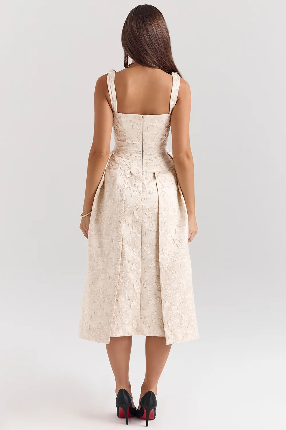 ivory metallic jacquard midi dress sale