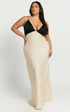 Quincy Maxi Dress Satin Slip Dress in Black Champagne