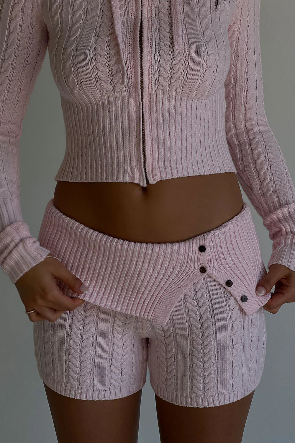 Nolan Cable Cloud Knit Mini Short Rose Quartz