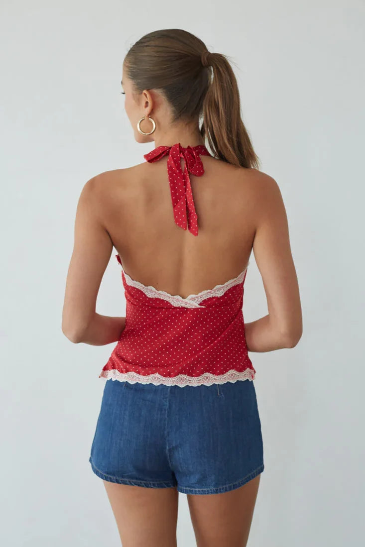 Leni Polka Dot Lace Halter Top