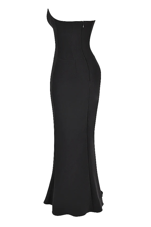 black crepe strapless corset dress