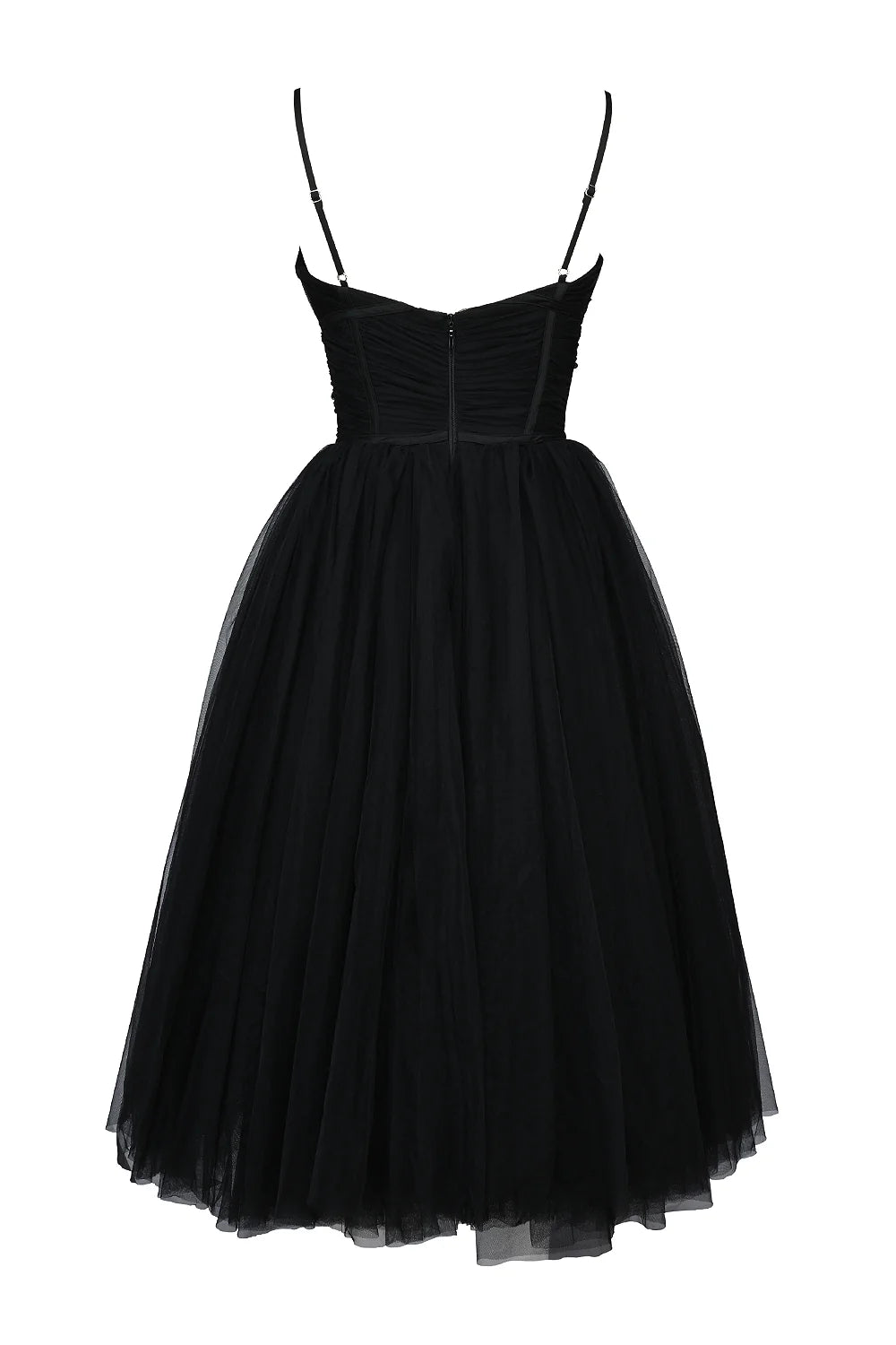 black tulle ruched bodice midi dress sale