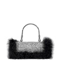 Womens Furry Rhionestones Evening Clutch Bags