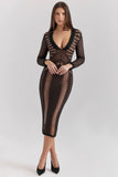 black plunge midi dress sale