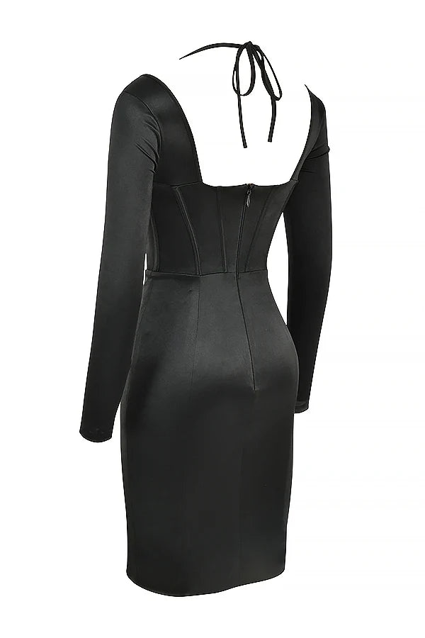 black disco satin corset dress