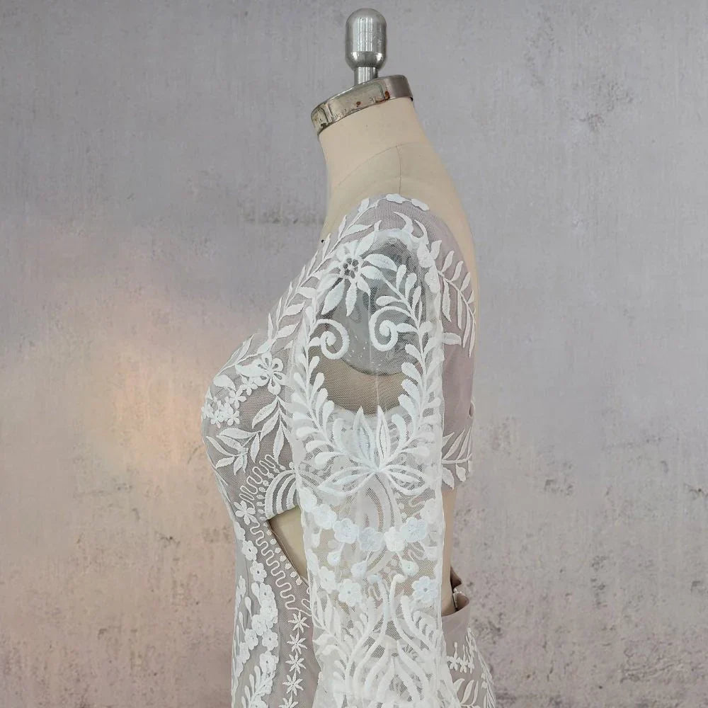 White Mermaid Enchantment Flower Prints Wedding Dress