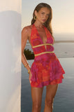 XYLIA HALTER LOW PLUNGE MINI DRESS SURI ORANGE