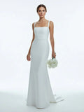 Simple Mermaid Square Neck Satin Wedding Dresses
