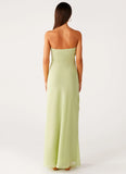 Sassafras Beaded Flower Strapless Maxi Dress Lime