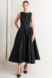 TEXTURED BLACK MIDI DRESS WITH OPEN BACK