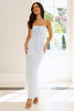 Dollhouse Diaries Strapless Lace Maxi Dress Blue