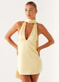 Alicia Satin Halter Mini Dress Pastel Yellow