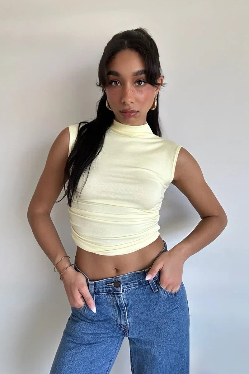 Taylor Ruched High Neck Tank Top