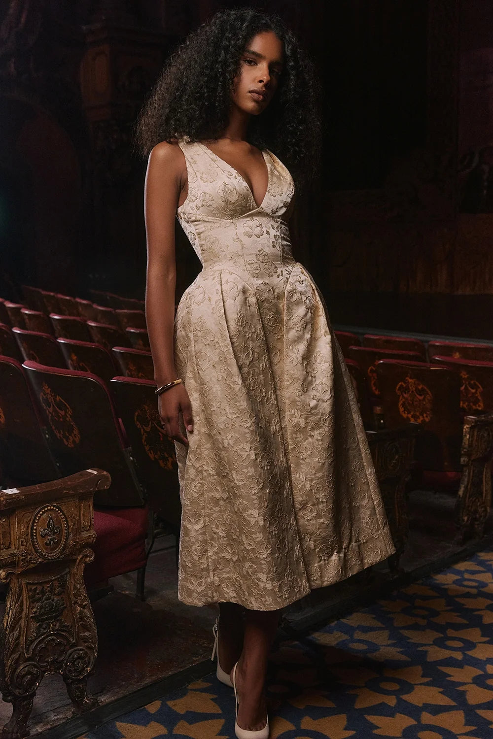 ivory metallic jacquard midi dress sale