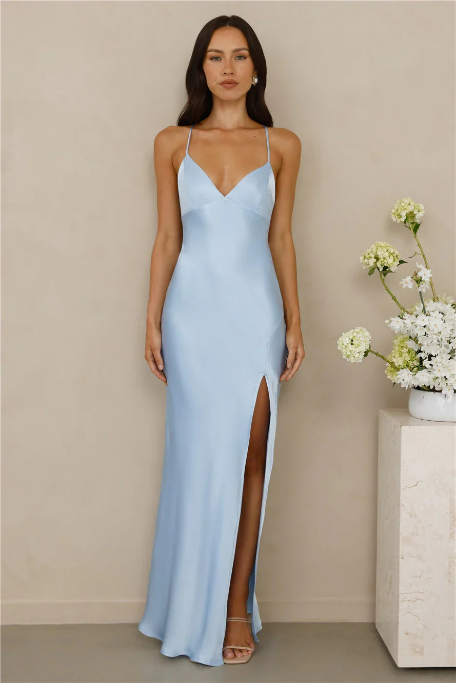 The Sophia Satin Maxi Dress Blue
