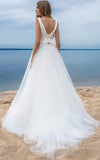 Simple Ball Gown Satin Tulle Bateau Sleeveless Wedding Dress With Bow and Ribbon