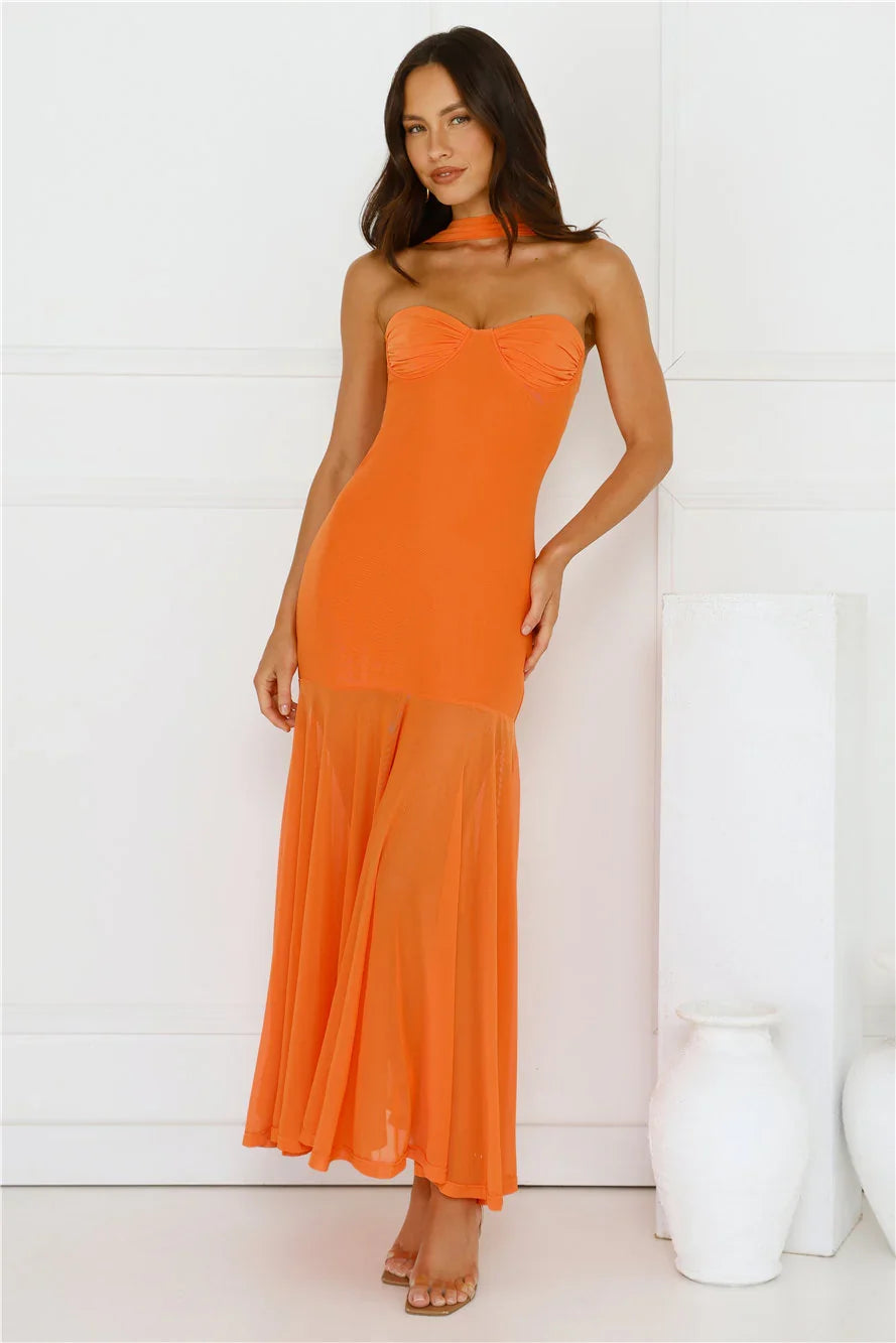 Serene Sway Strapless Maxi Dress Orange