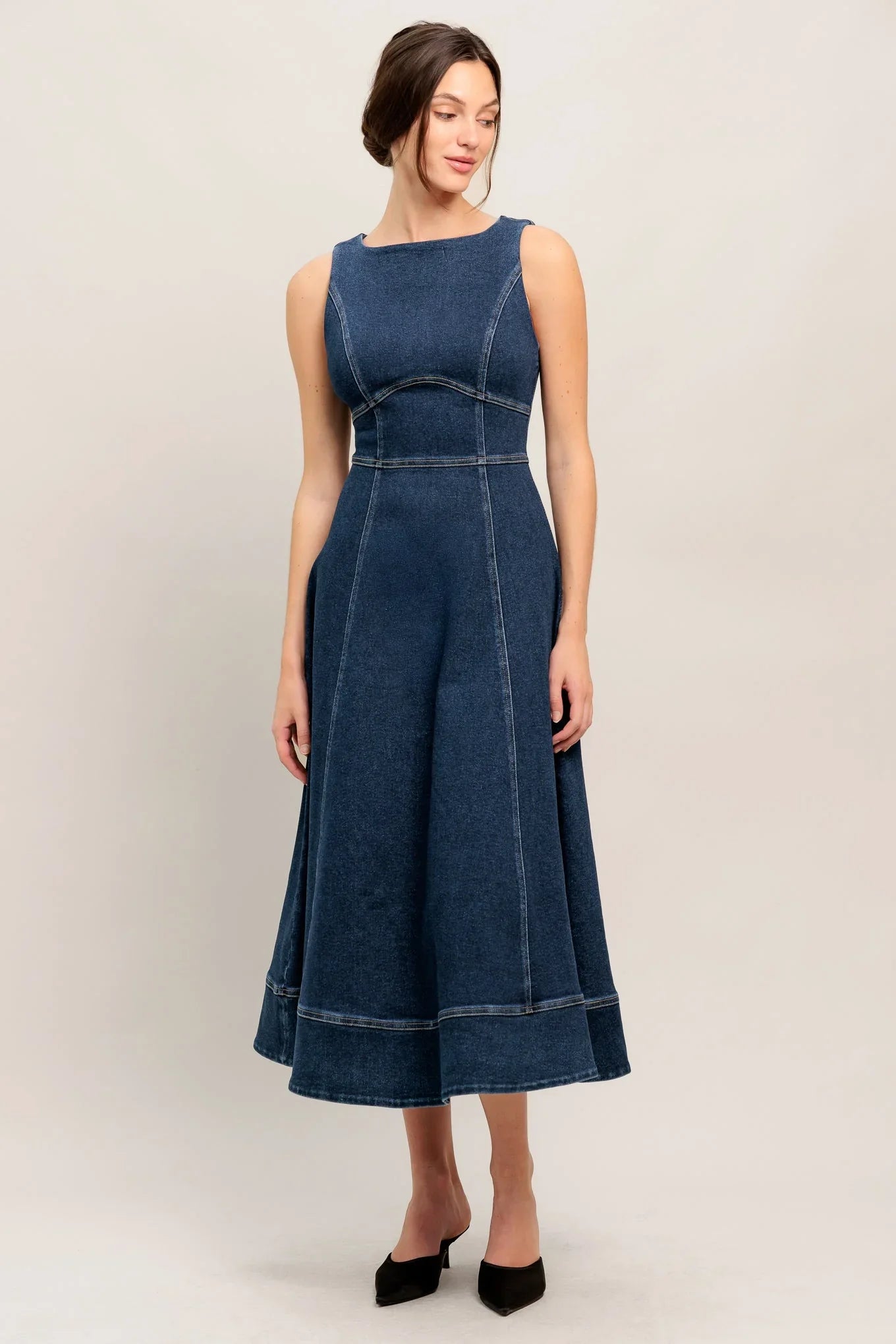 SIMPLE STATEMENT DENIM MIDI DRESS