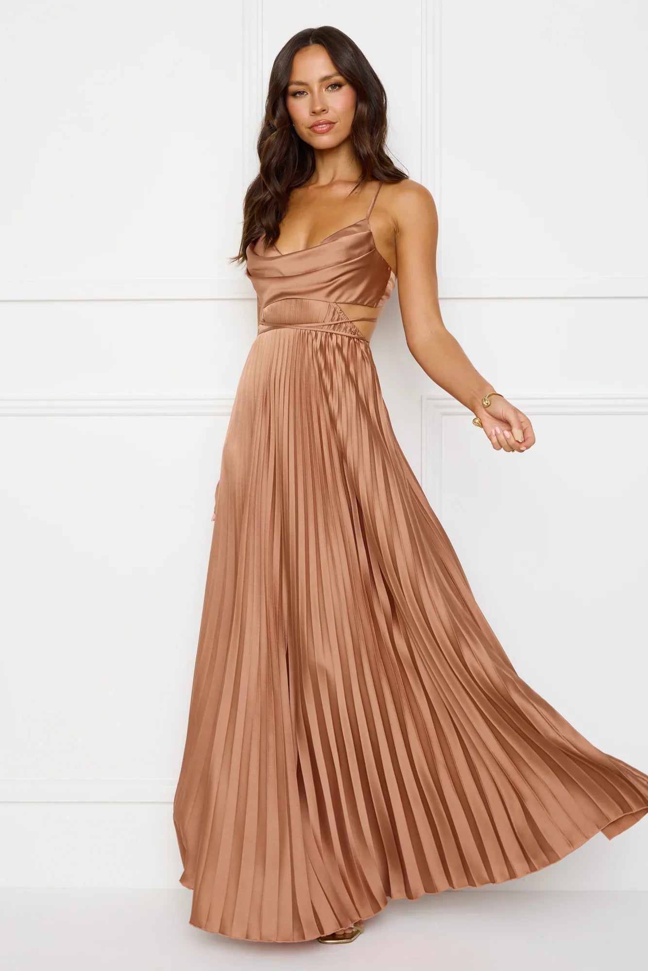 Solara Satin Maxi Dress Brown