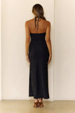 Autumn Muse Halter Maxi Dress Black