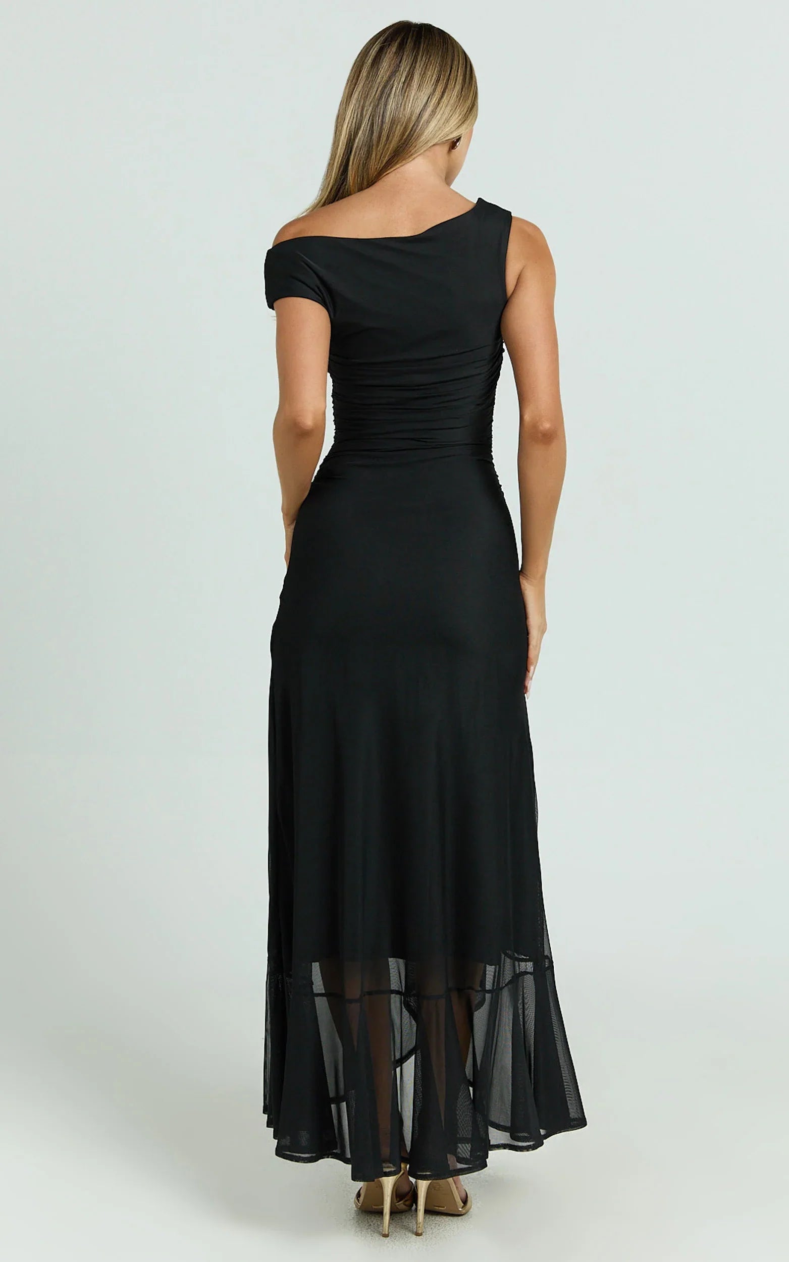 Judee Midi Dress One Shoulder High Side Split Dress in Black