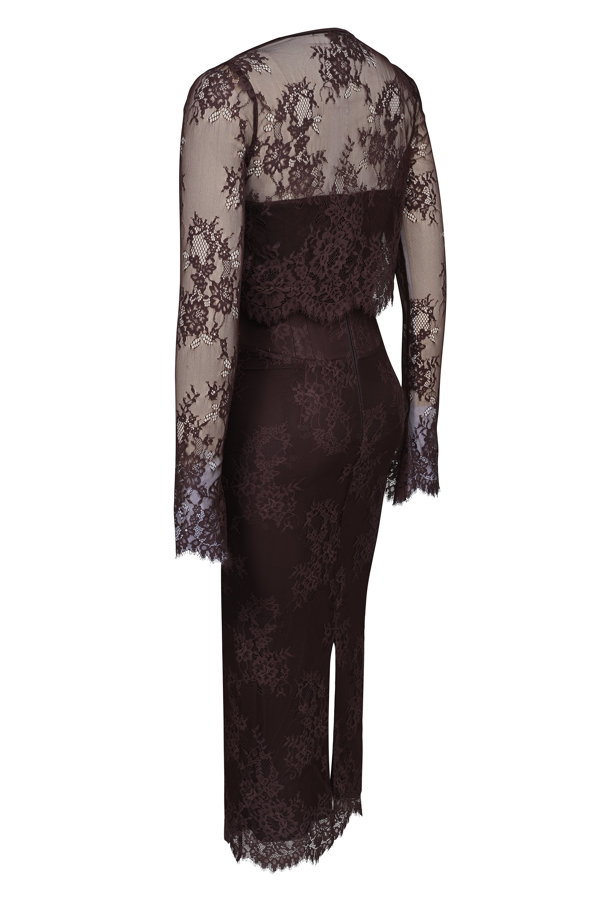 bitter chocolate lace corset midi dress bolero