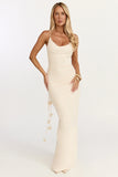 Penny Maxi Dress Draped Cowl Neck 3D Flower Dress in Cream