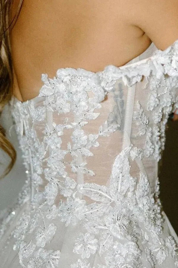 A Line Off the Shoulder Appliques Long Wedding Dresses Bridal Gown