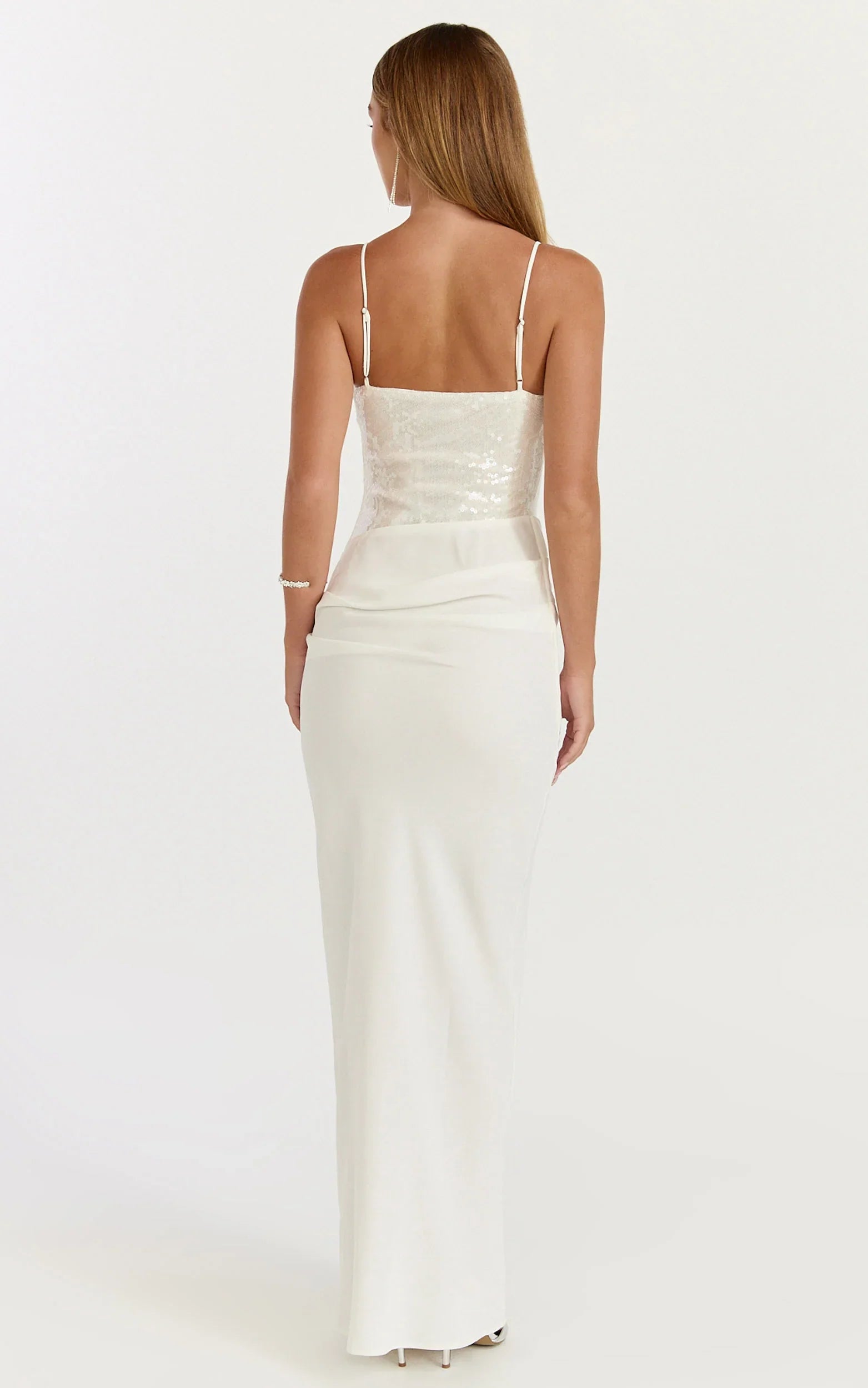 Jasmin Maxi Dress Sequin Overlay Dress in White