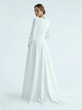 Modest A Line Long Sleeves Wedding Dress Vintage Gown