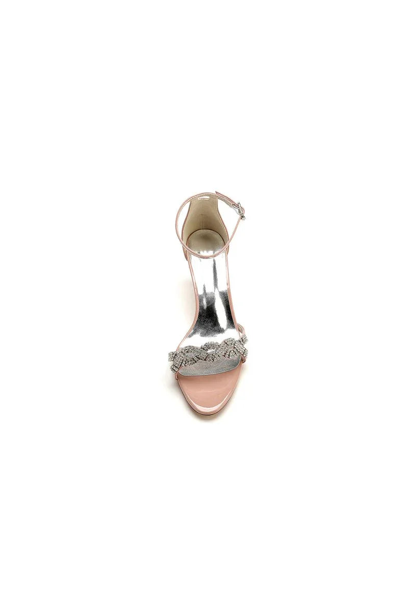 Ankle Strap Wedding Chunky Heels with Rhinestone