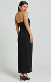Salome Midi Dress Halter Neck Column Dress in Black