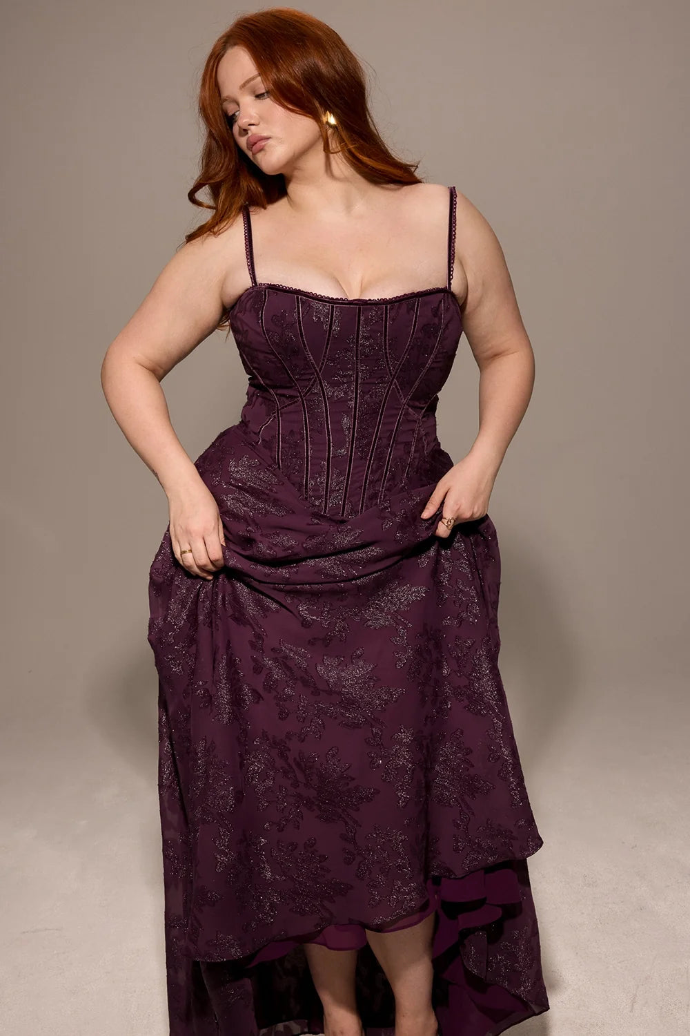 grape lurex chiffon maxi dress