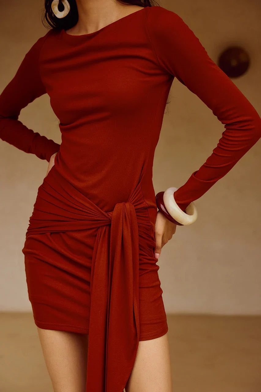 JUDAH SLEEVED MINI DRESS RED