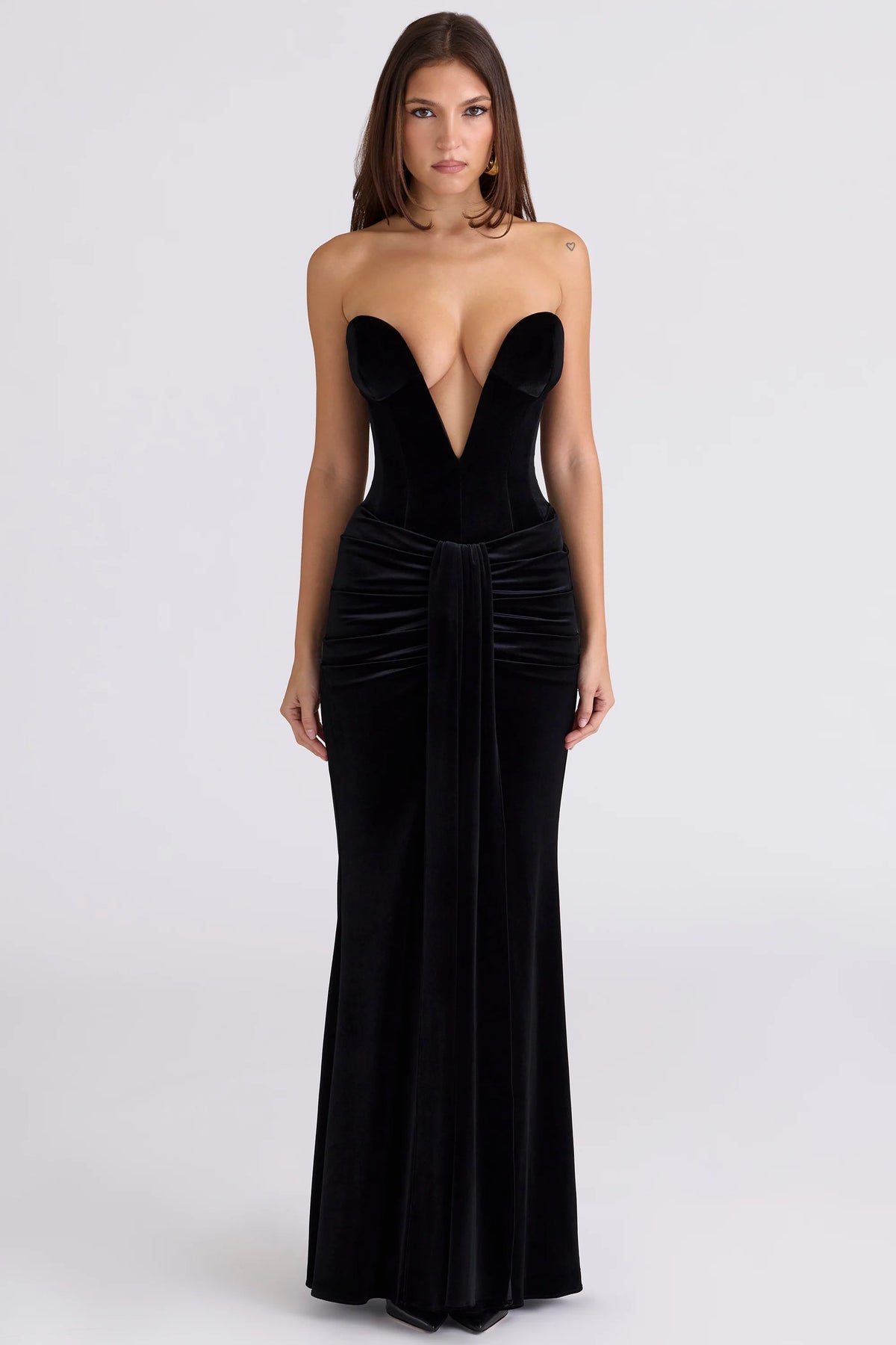 black velvet deep plunge maxi gown limited edition