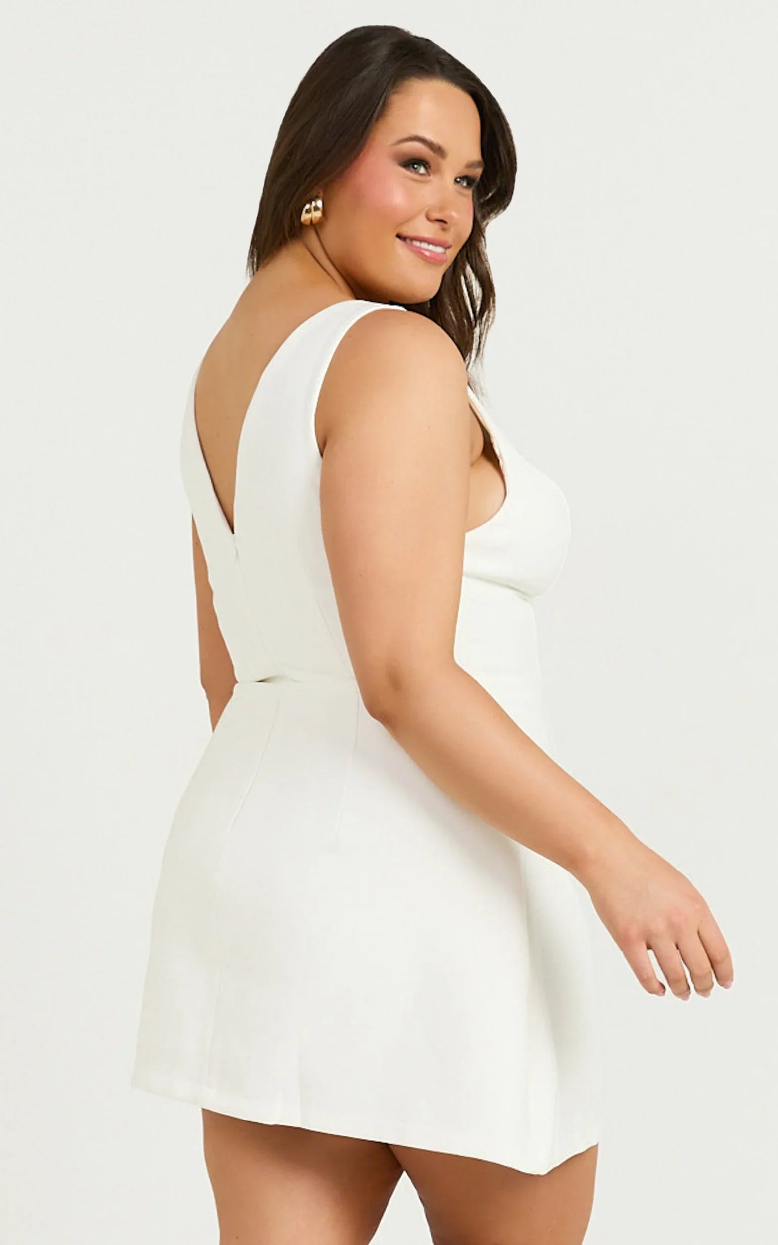 Freddie Mini Dress Boat Neck Fit and Flare Dress in White