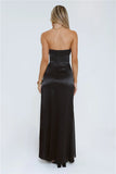 Statement Shine Strapless Satin Maxi Dress Black