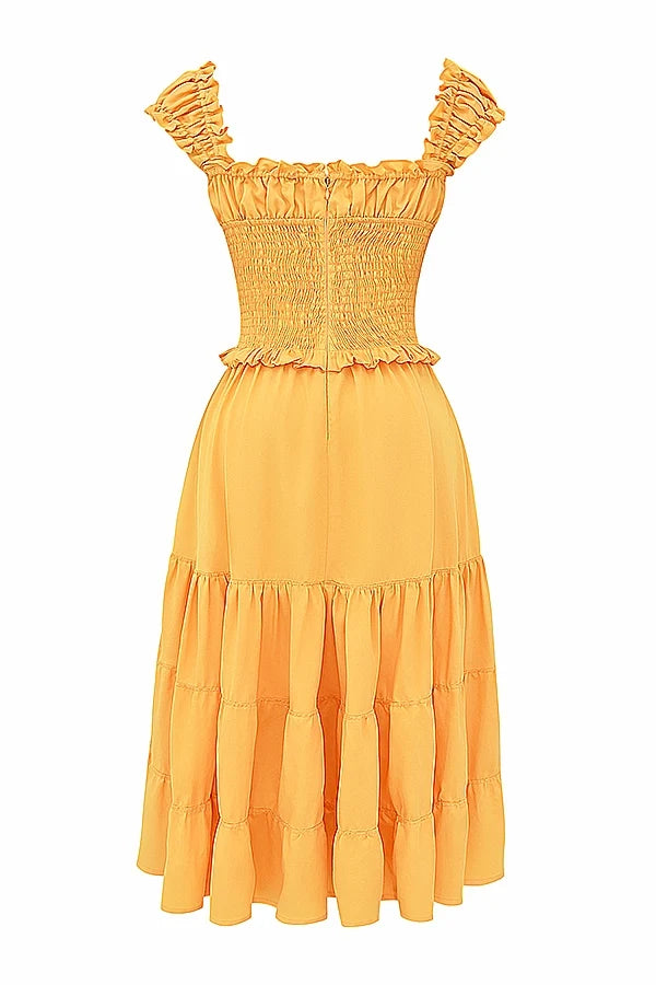 tangerine shirred sundress