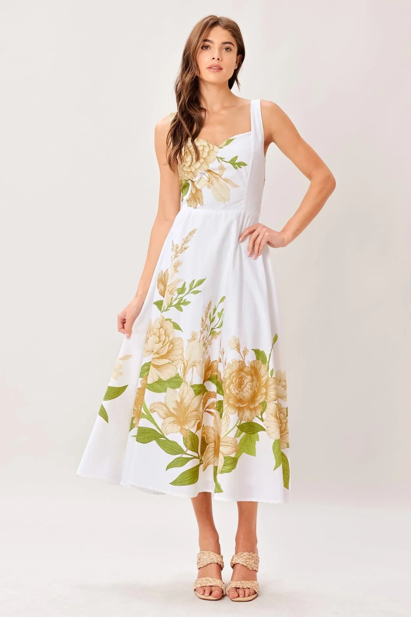 IVORY BOTANICA FLORAL MIDI DRESS