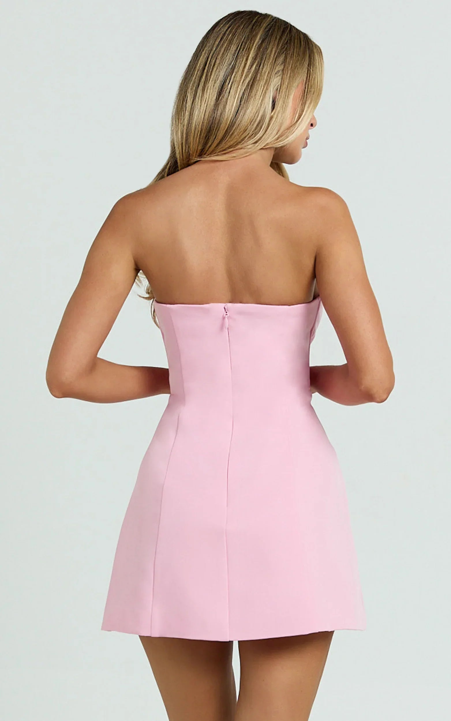 Catharine Mini Dress Strapless A Line Dress in Pink