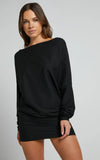 Fermina Mini Dress Long Sleeve Bodycon Dress in Black