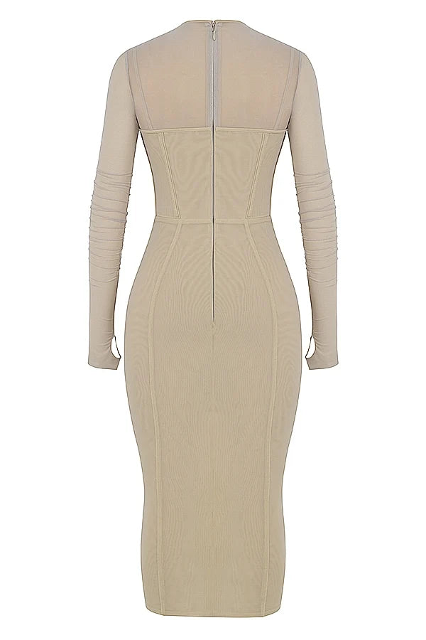 beige corset midi dress