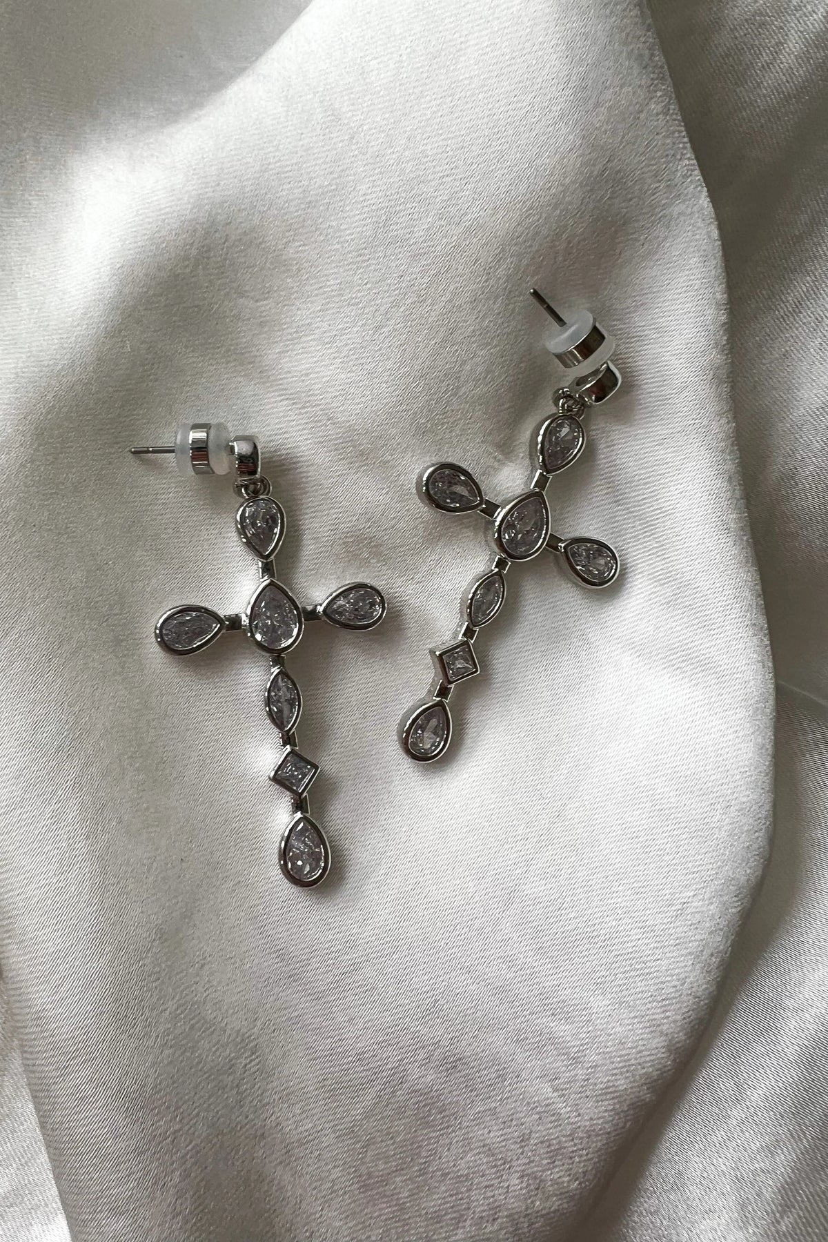 LUV AJ Bezel Stone Cross Studs