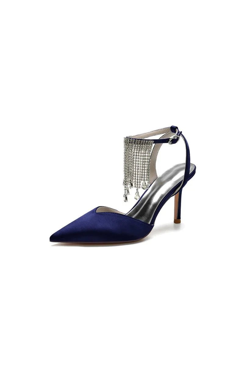 Pointed Toe Crystal Tassel Strap Heels