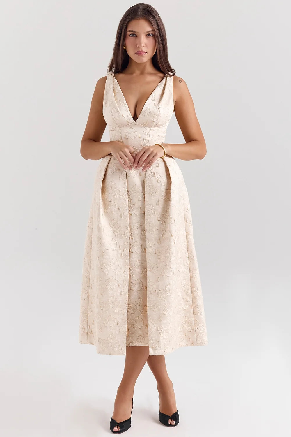 ivory metallic jacquard midi dress sale