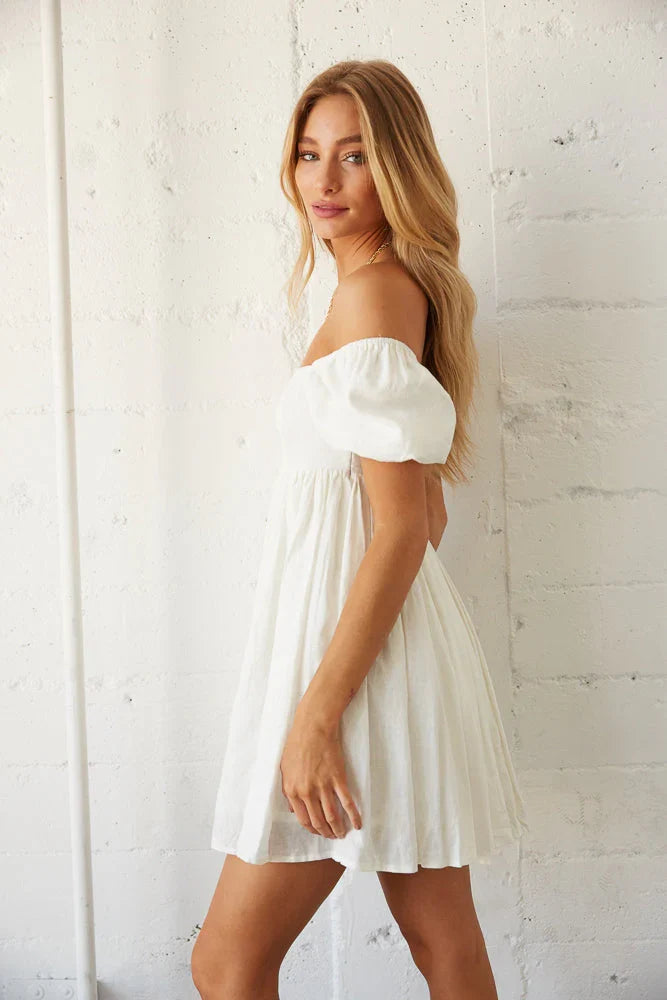 Jasmine Linen Puff Sleeve Babydoll Dress
