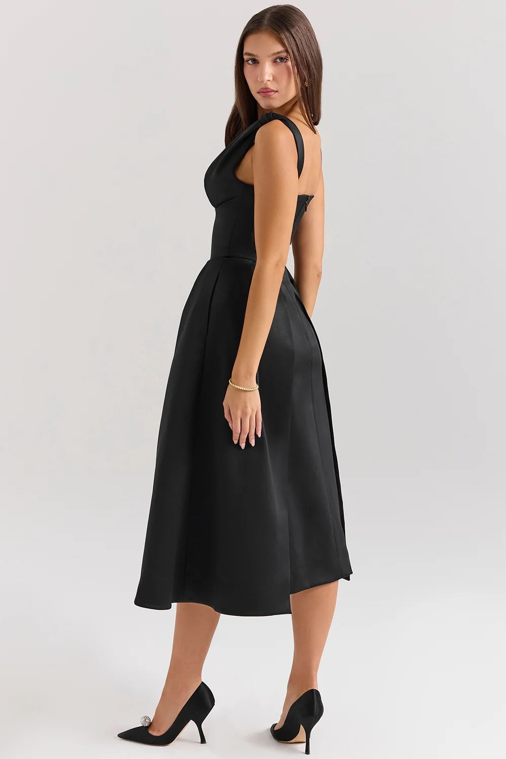 black satin twist strap midi dress sale